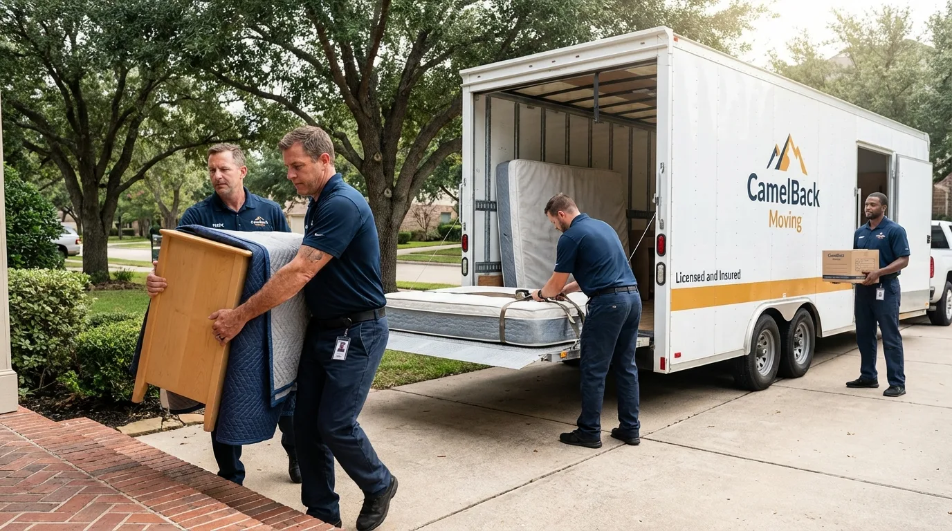 Crew loading residential truck for cross-state move from Natick, MA