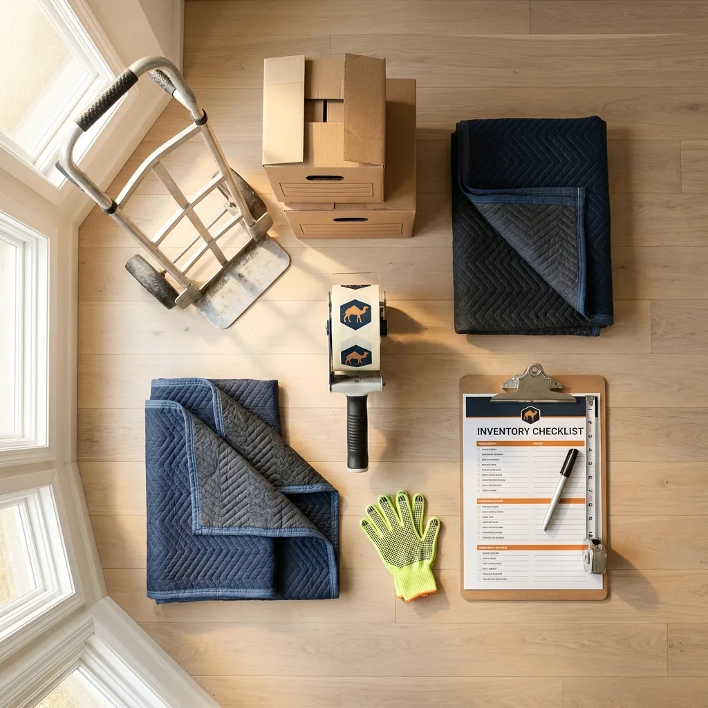 Professional moving supplies and packing materials layout for Natick residential relocations